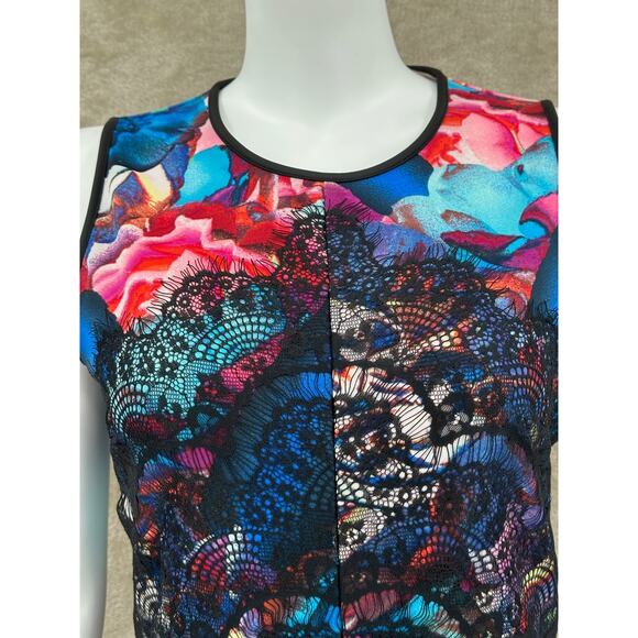 Boston Proper Dress Womens 6 Watercolor Abstract Lace Sheath Artsy Cocktail - Picture 2 of 11